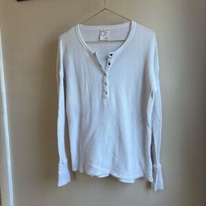 Aerie Offline White Long Sleeve Waffle Knit Henley Shirt XXS